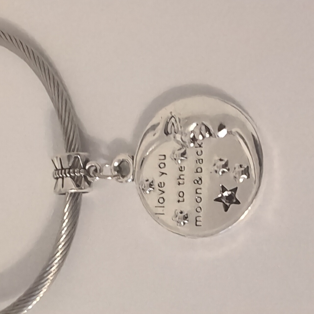 Silver I Love You To‎ The Moon and Back Dangle Charm for Pandora Style Bracelet